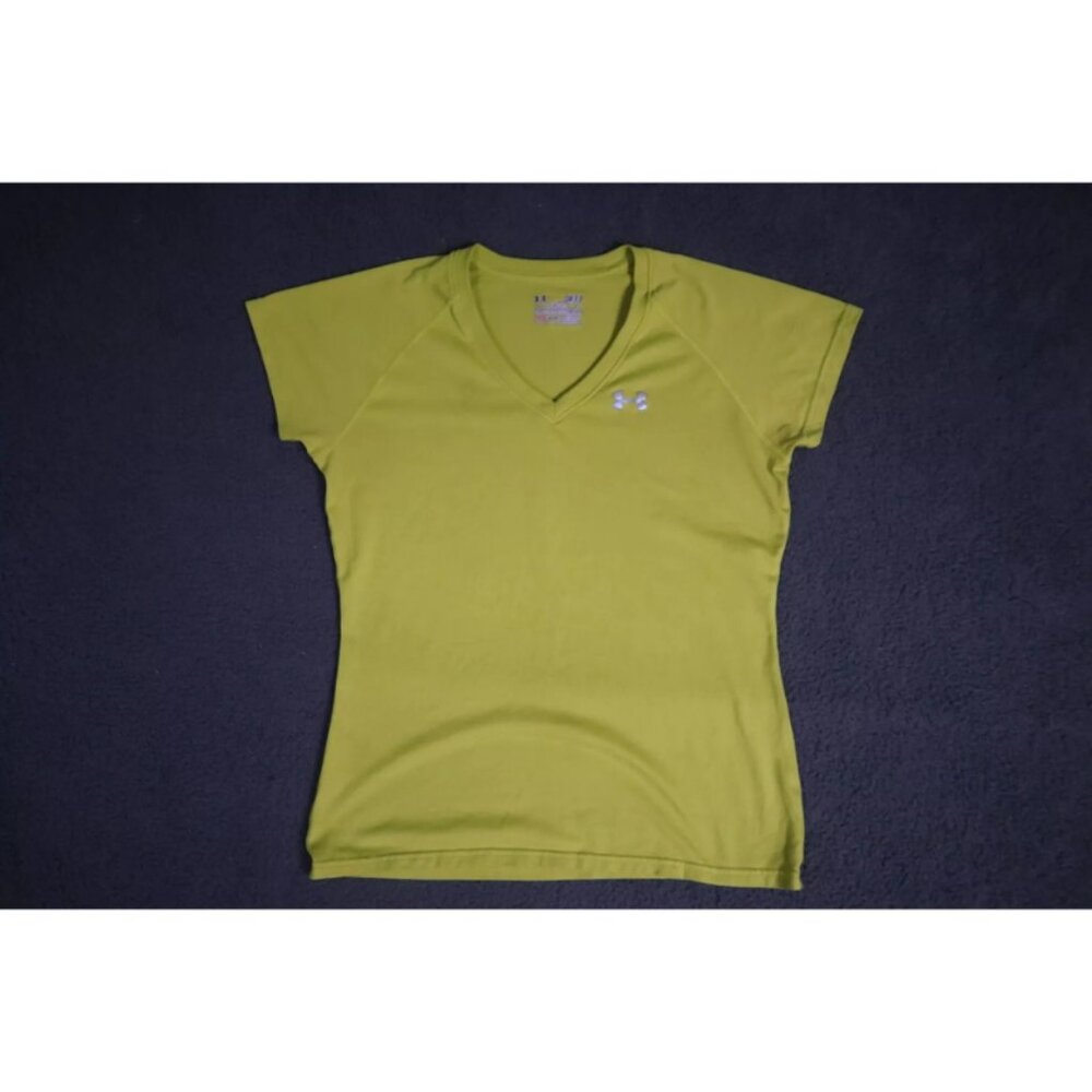 Under Armour Activewear T-Shirt Womens S Lime Green Logo Embroidered Semi-Fitted